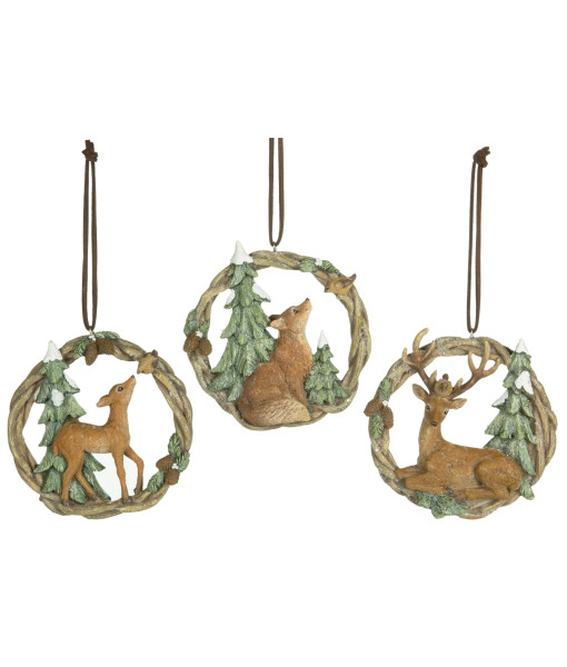 Ornament,  garland featuring stag and pine tree.