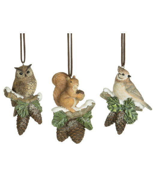 Ornament,  Forest owl on branch with pine cones