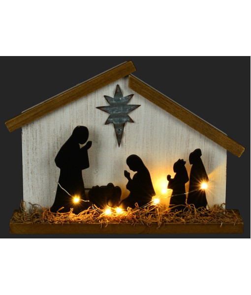 Table piece, Nativity Scene in wood, with LED illumination
