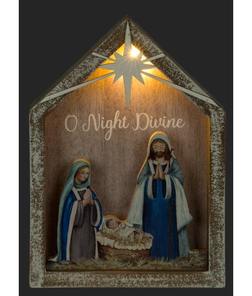 Table piece, The Holy Family in wood, with illumination