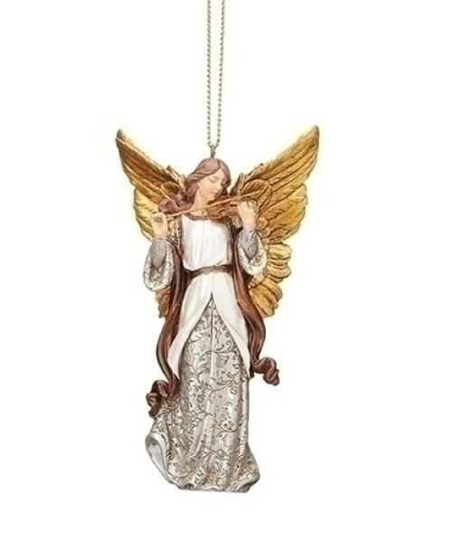 Ornament, bronze and gold coloured angel with violin