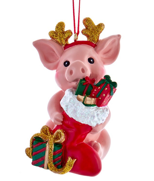 Ornement, cochon de Noël avec cadeaux de Noël