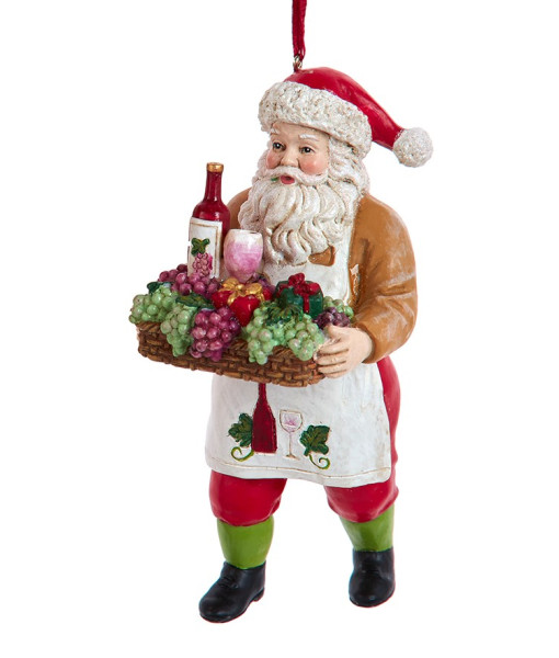 Xmas tree ornament,  Santa with grapes and wine on a tray