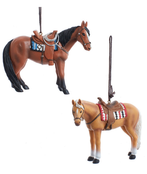 Ornement, cheval alezan clair avec selle