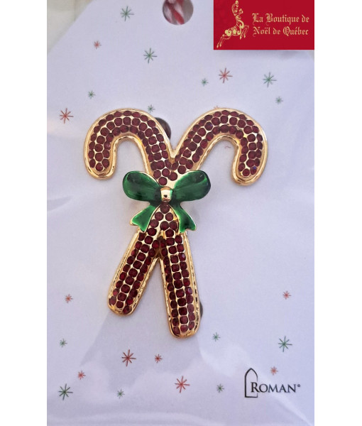 Candy cane shaped festive brooch