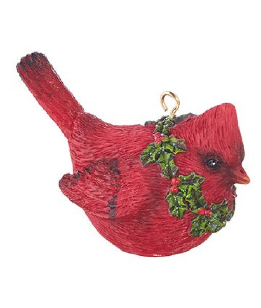 Ornement, Cardinal avec couronne de houx de Noël