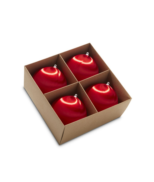 Boîte de boules 4 pouces rouges satinées, 4 par boîte