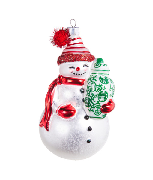 Glass ornament, Ginger spice jar Snowman
