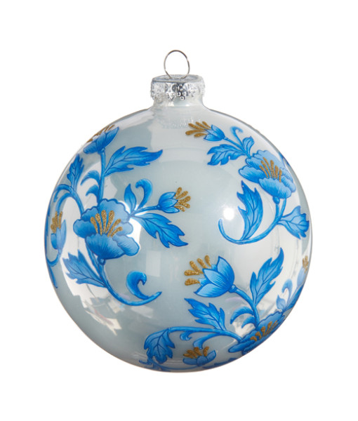 Boule de verre fleurie bleue et blanche 5