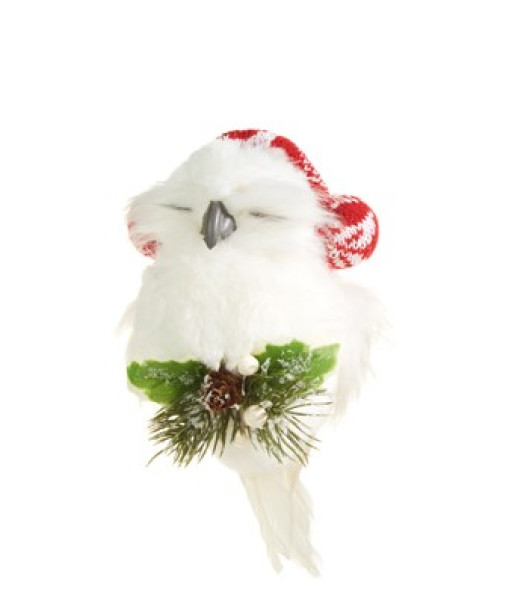 Ornament, cosy sleepy owl with wooly hat.