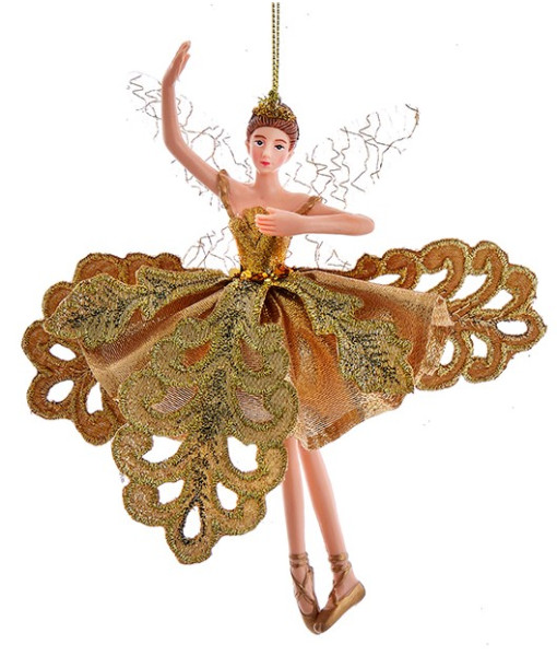 Ornament, ornate ballerina fairy in gold