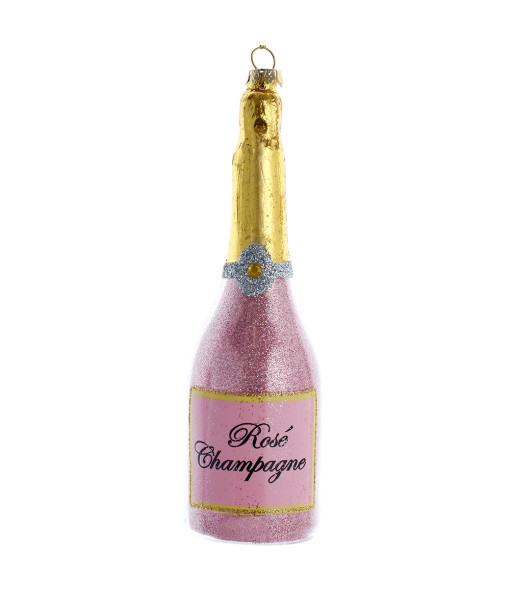 Glass Ornament, Pink Champagne Bottle