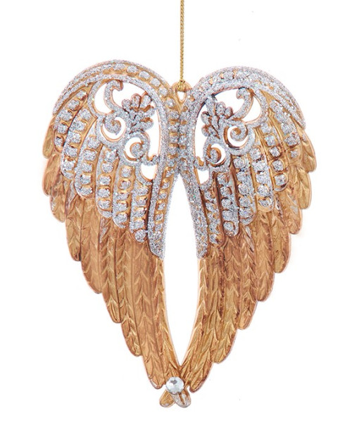 Ornament, gold and glitter angel wings.