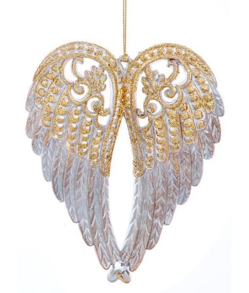 Ornament, gold and glitter angel wings.