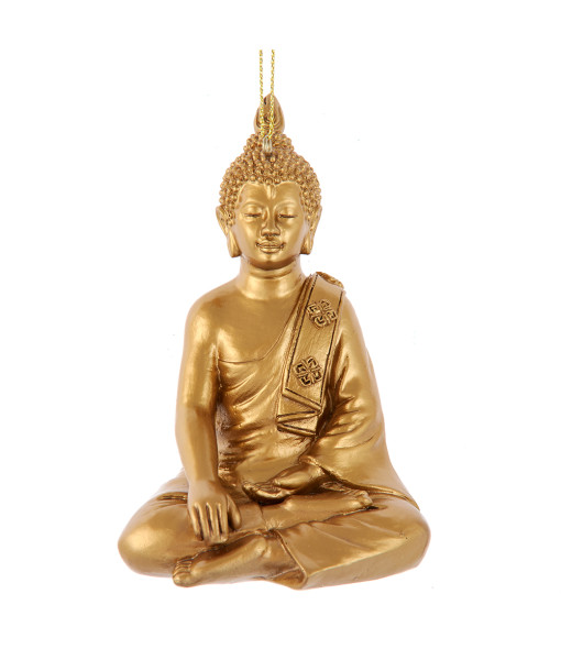 Ornament, Gold coloured Buddha, meditating.