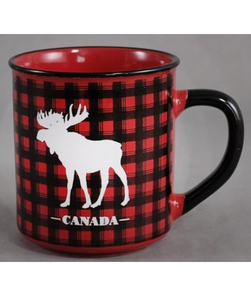 Tasse souvenir, à carreaux rouges avec élan canadien, 13 oz