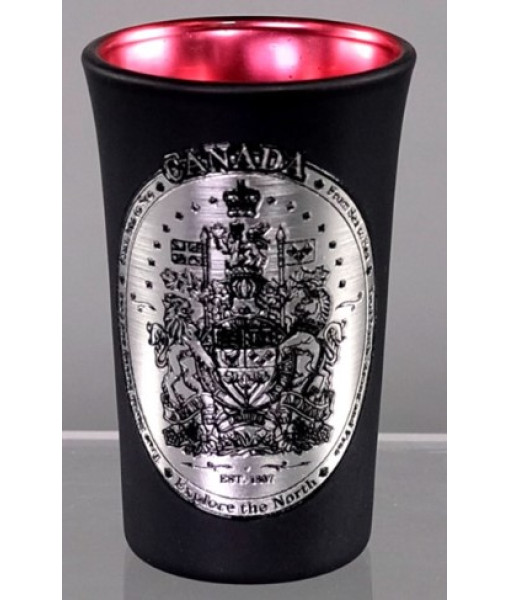 Souvenir du Canada, verre à shooter, noir et argent, blason du Canada