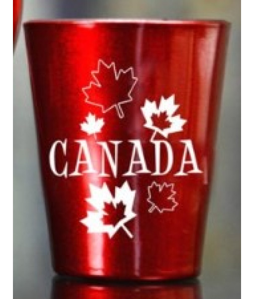 Verre à shot souvenir du Canada, rouge, motif de feuilles d'érable canadiennes