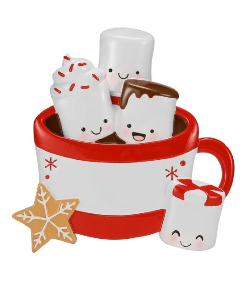 Ornement, quatre guimauves dans du chocolat chaud, personnalisable
