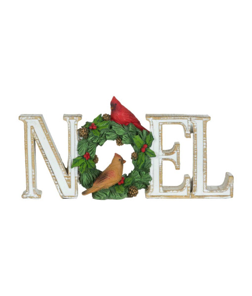 Décoration de table, panneau NOEL avec couronne verte et cardinaux rouges