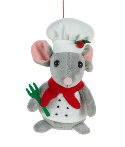 Ornement souris chef en peluche, avec fourchette