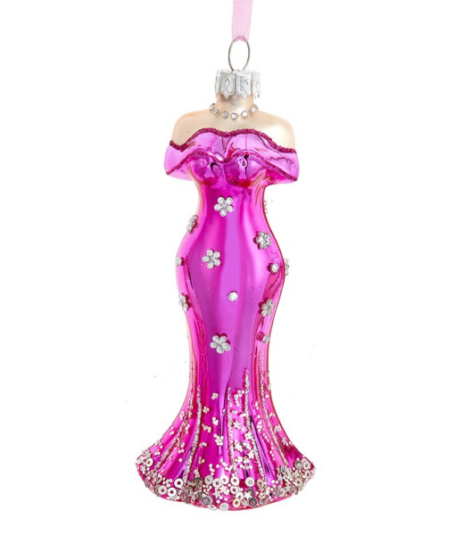 Ornement en verre, robe de bal rose