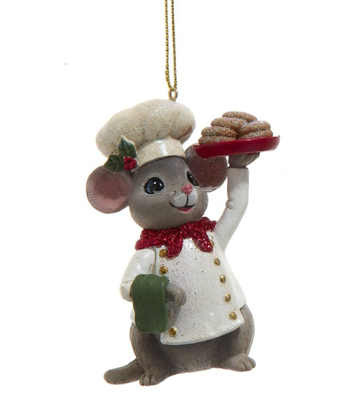 Ornement, Souris Boulangère avec plateau de biscuits