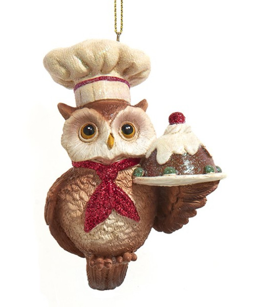Ornement, Hibou Nostalgique Traditionnel avec Gâteau