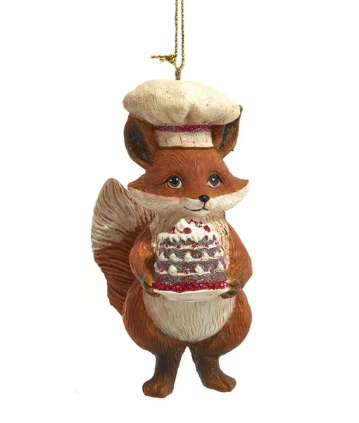 Ornement, Renard Nostalgique Traditionnel avec Gâteau