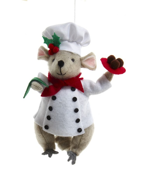 Ornement, Souris Chef avec un plateau de biscuits.