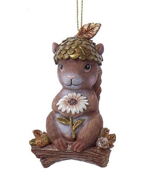 Ornement, écureuil roux avec chapeau en pomme de pin
