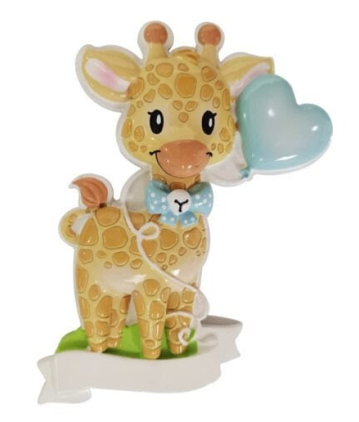 Ornement personnalisable, bébé girafe avec ballon bleu