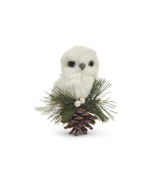 Ornement, Hibou blanc avec pomme de pin