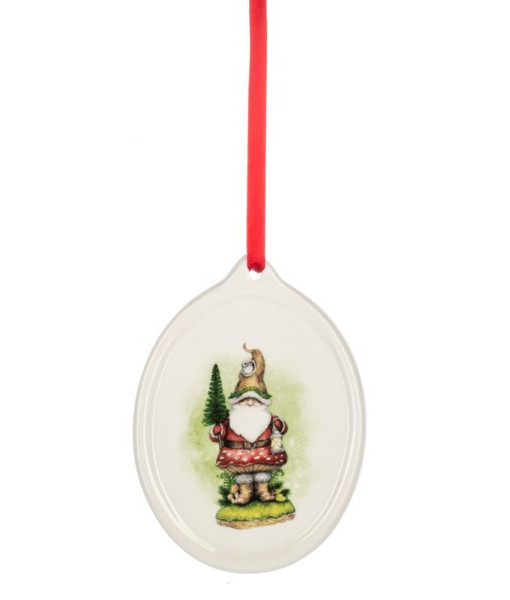 Ornement en céramique, gnome de forêt avec sapin de Noël