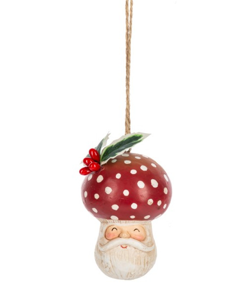 Ornement, tête de Père Noël Gnome avec chapeau de champignon