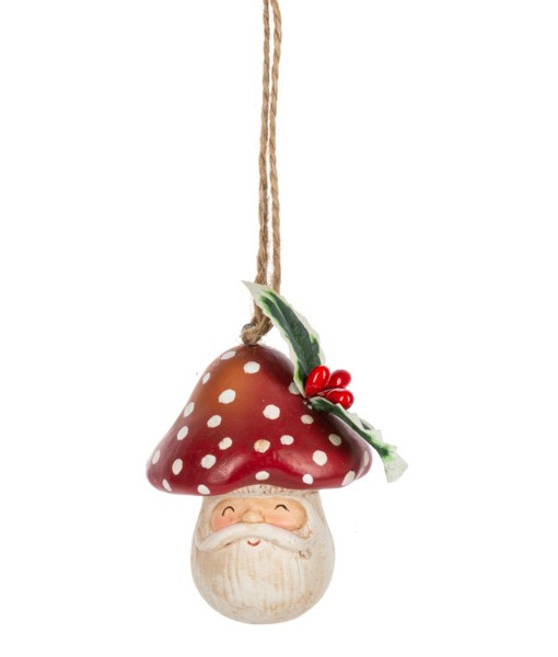 Ornement, tête de Père Noël Gnome avec chapeau de champignon