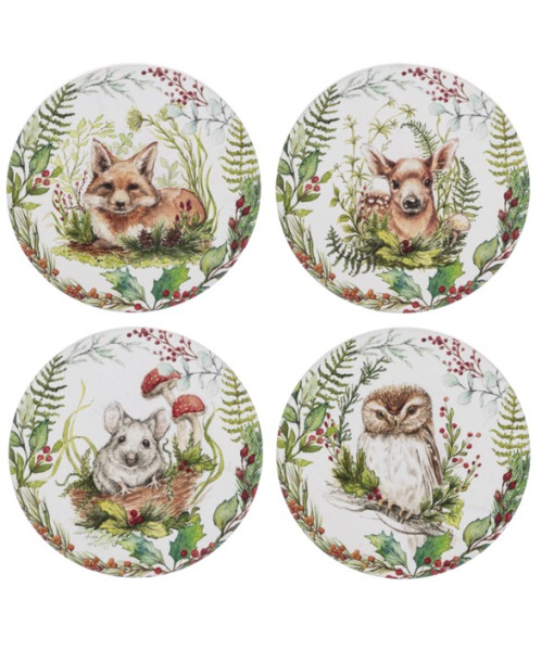 Ensemble de 4 sous-verres, scènes forestières