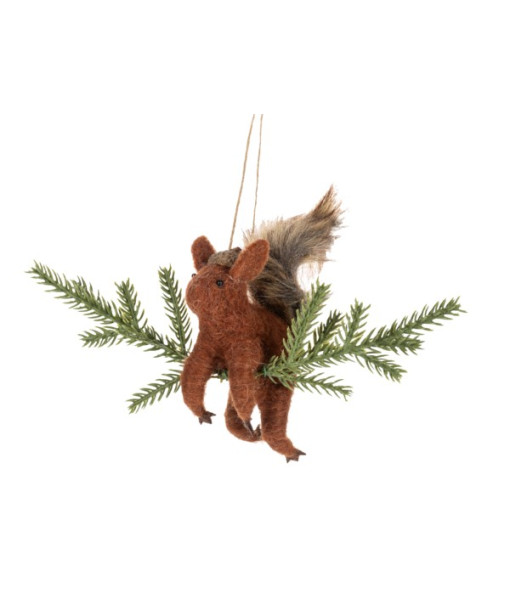 Ornament, wool squirrel with pine branch