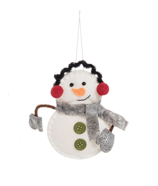 Ornement, bonhomme de neige en tissu avec cache-oreilles