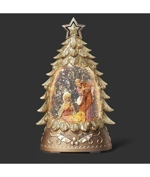 Décoration de table, dôme d'eau illuminé avec la Sainte Famille