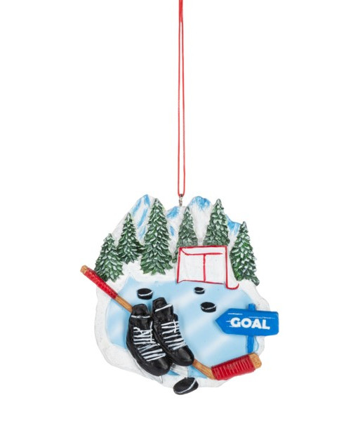Ornement, scène de hockey d'hiver