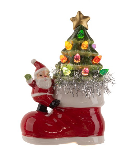 Décoration de table, Père Noël et une grande botte rouge et sapin de Noël