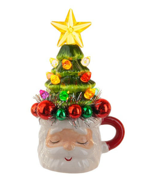 Décoration de table, tête de Père Noël illuminée LED