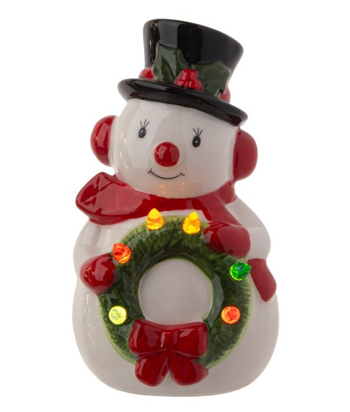 Décoration de table, bonhomme de neige avec couronne LED, mesure 15 cm