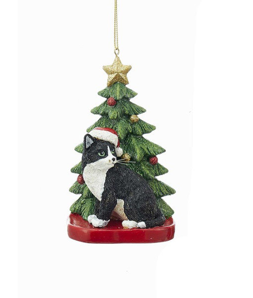 Chat noir avec sapin de Noël, ornement personnalisable Chat noir avec sapin de Noël, ornement personnalisable
