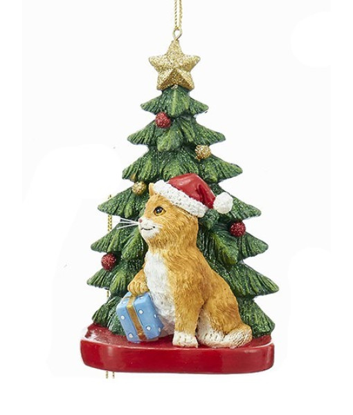 Chat a poils roux avec sapin de Noël, décoration personnalisable