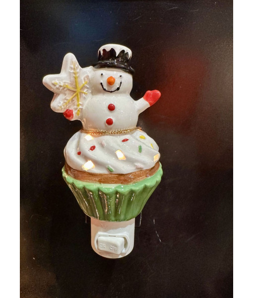 Veilleuse bonhomme de neige et cupcake en céramique