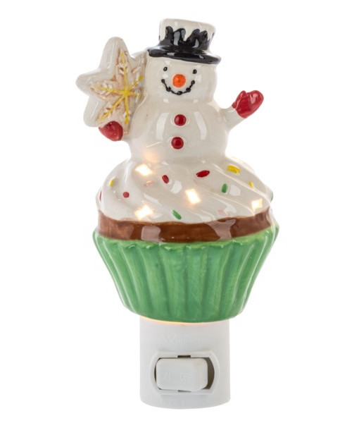 Veilleuse bonhomme de neige et cupcake en céramique