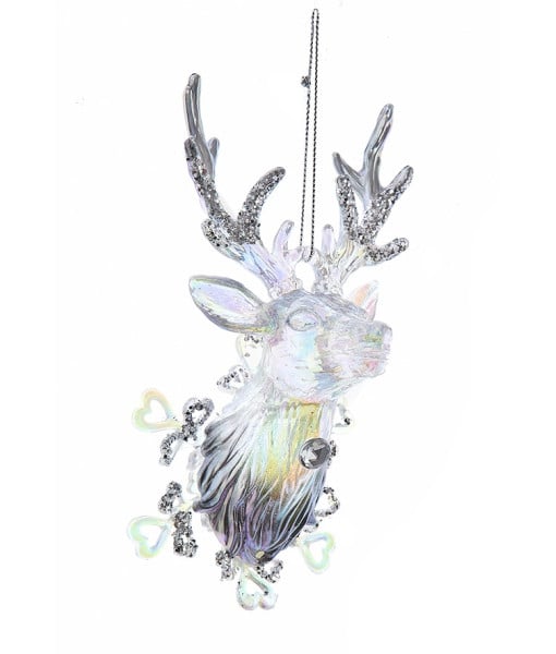 Tête de renne lavande et irisée avec flocon de neige, ornement