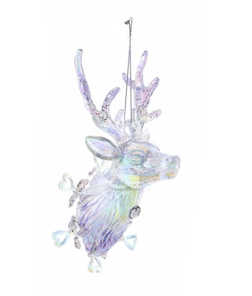 Tête de renne lavande et irisée avec flocon de neige, ornement